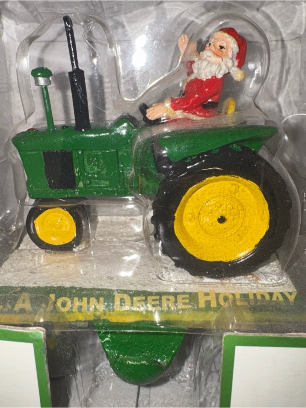Vintage Cast Iron John Deere Holiday Christmas Stocking Holder Santa Tractor